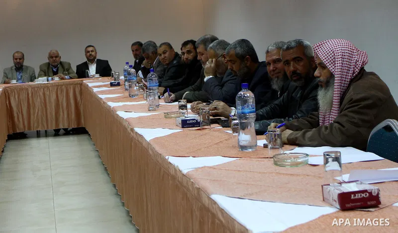 Palestinian factions leaders take part in a meeting in Gaza city on March 26,2011, following the latest political development on the Palestinian square and the continued Israeli agression on Gaza Strip. Photo by Ashraf A...