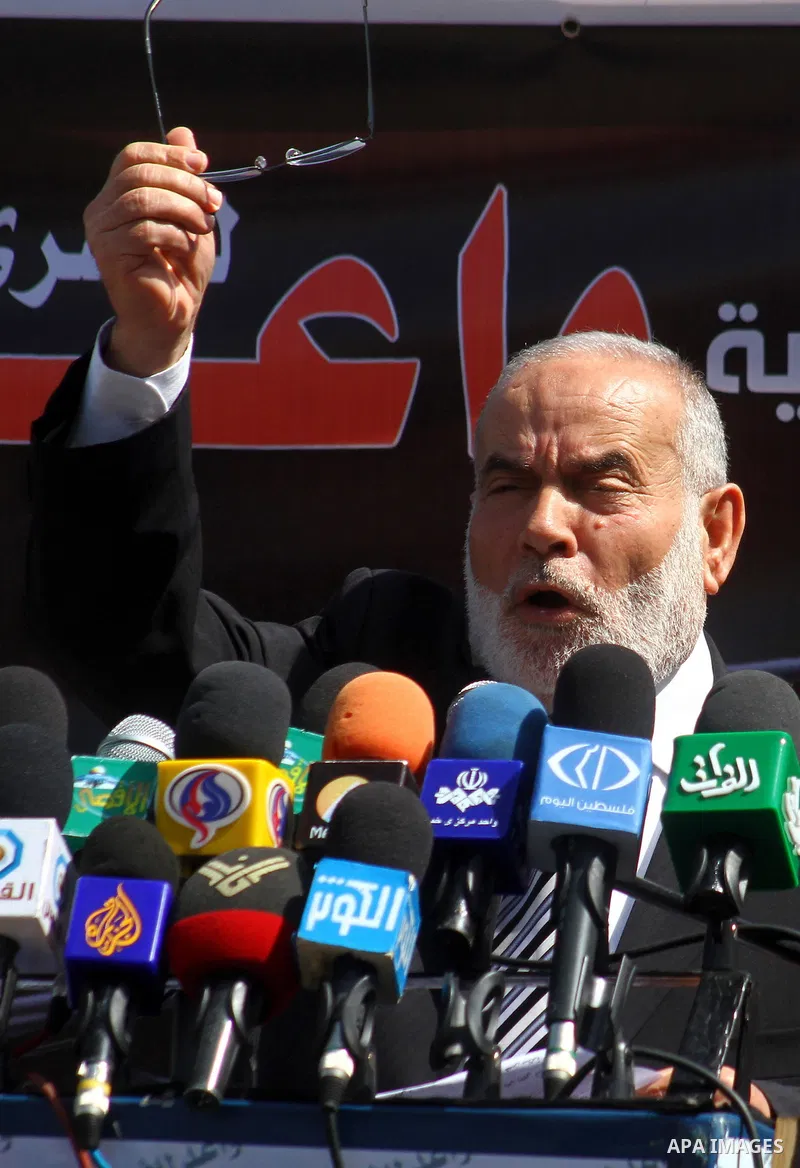 The spokesman of Hamas Parliament, Ahmed Bahar delivers speech during a press conference weekly protest calling for release the prisoners ,in Gaza City March 28,2011,Photo by Ashraf Amra.