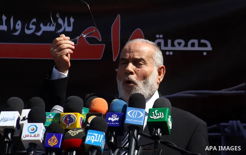 The spokesman of Hamas Parliament, Ahmed Bahar delivers speech during a press conference weekly protest calling for release the prisoners ,in Gaza City March 28,2011,Photo by Ashraf Amra.
