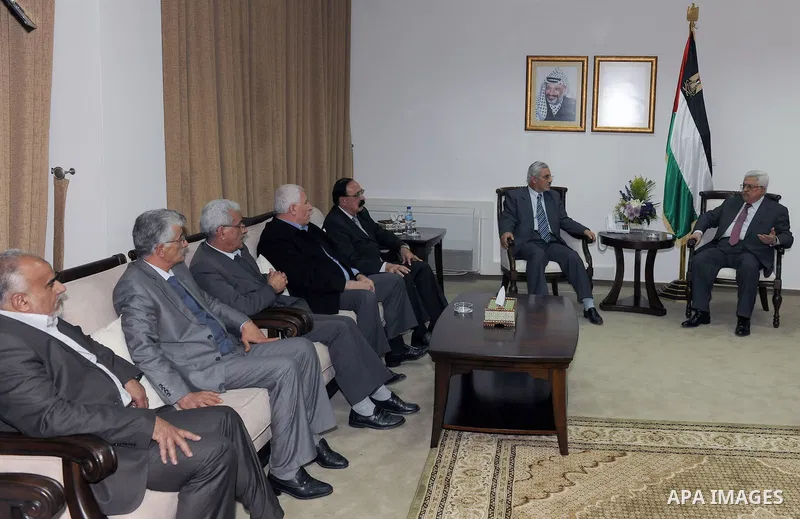 Palestinian President Mahmoud Abbas (Abu Mazen) during a meeting with a delegation from the Arab Liberation Front in the West Bank city of Ramallah on March 28, 2011. Photo by Thaer Ganaim