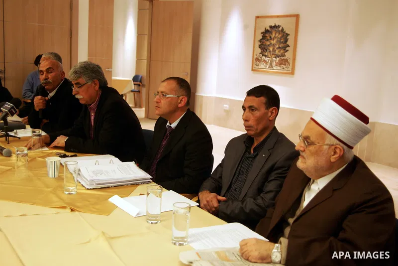Palestinians attend a press conference in Jeruslam's old city on March 29,2011, to discuss the Israel Lands Administration decision to put the territory of Lafta for sale to the private sector. Photo by Mahfouz Abu Turk