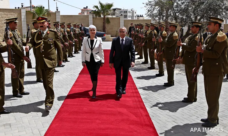 Palestinian Prime Minister Salam Fayyad meets with Prime Minister of Croatia Mrs. Jadranka Kosor west bank city of ramallah.Photo by Mustafa Abu Dayyeh March 31, 2011