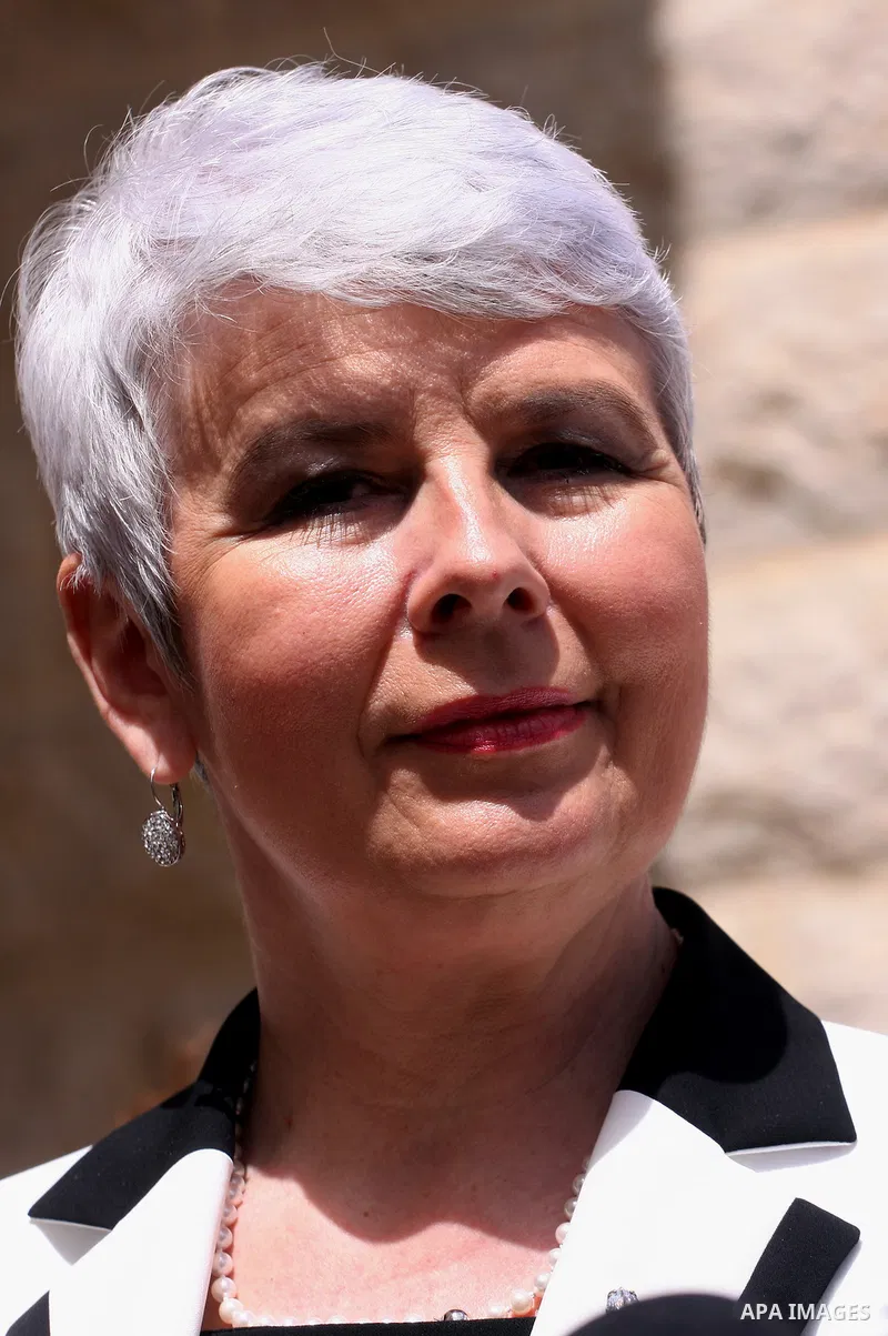 Croatian Prime Minister Jadranka Kosor attends a welcoming ceremony in the West Bank town of Ramallah, 31 March 2011. Kosor arrived to Ramallah for official meetings with the Palestinian leadership on the second day of h...
