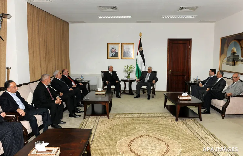 Palestinian President Mahmoud Abbas (Abu Mazen) during a meeting with a delegation of businessmen from Gaza Strip in the West Bank city of Ramallah on March 31,2011. Photo by Thaer Ganaim