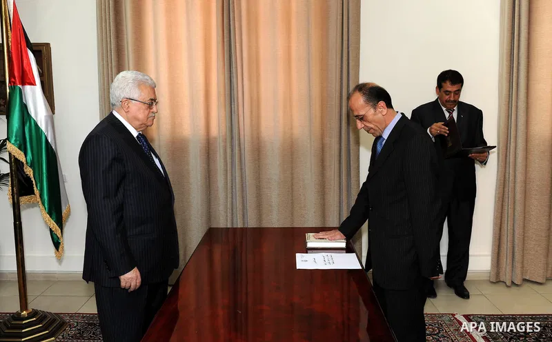 Members of Fatah Movement's court swear in front of Palestinian President Mahmoud Abbas (Abu Mazen) in the West Bank city of Ramallah on April 1,2011. Photo by Thaer Ganaim
