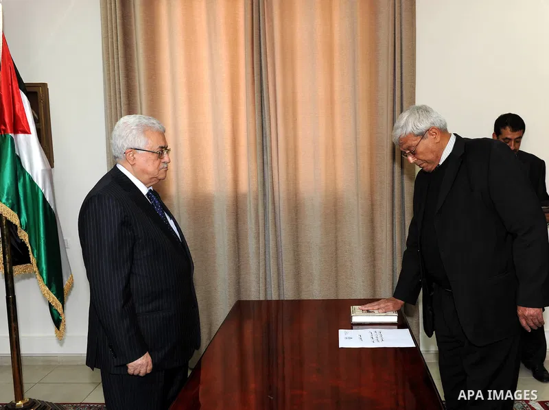 Members of Fatah Movement's court swear in front of Palestinian President Mahmoud Abbas (Abu Mazen) in the West Bank city of Ramallah on April 1,2011. Photo by Thaer Ganaim