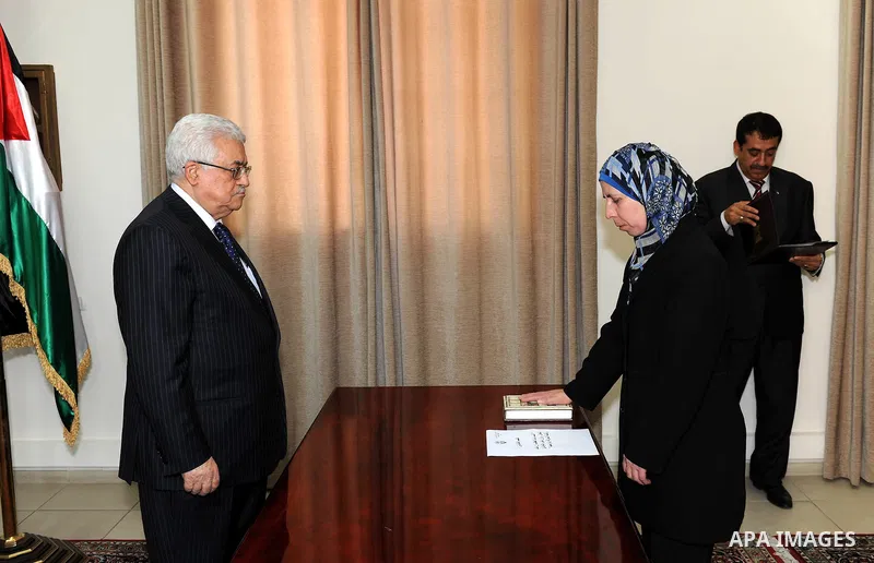 Members of Fatah Movement's court swear in front of Palestinian President Mahmoud Abbas (Abu Mazen) in the West Bank city of Ramallah on April 1,2011. Photo by Thaer Ganaim