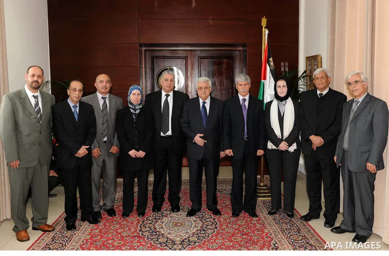 Members of Fatah Movement's court swear in front of Palestinian President Mahmoud Abbas (Abu Mazen) in the West Bank city of Ramallah on April 1,2011. Photo by Thaer Ganaim