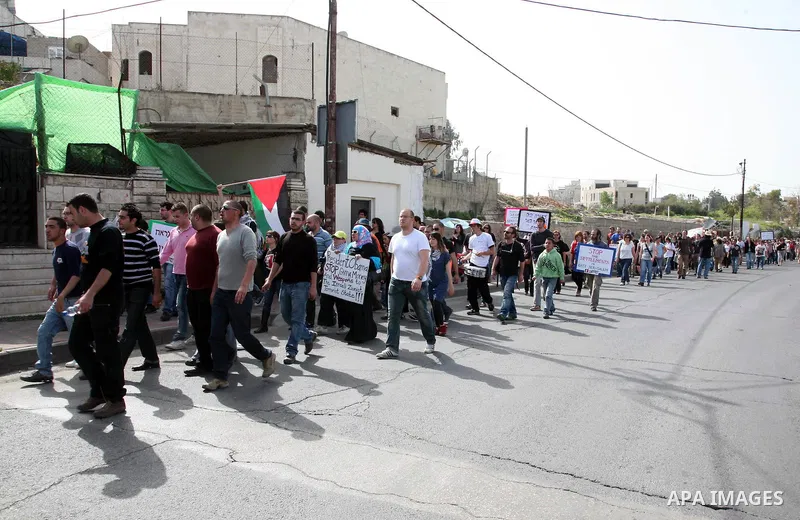 Left-wing activists take part in the weekly protest to show solidarity with Palestinians against a Jewish settlement in the Sheikh Jarrah neighbourhood in East Jerusalem April 1, 2011. Photo by Sliman Khader..