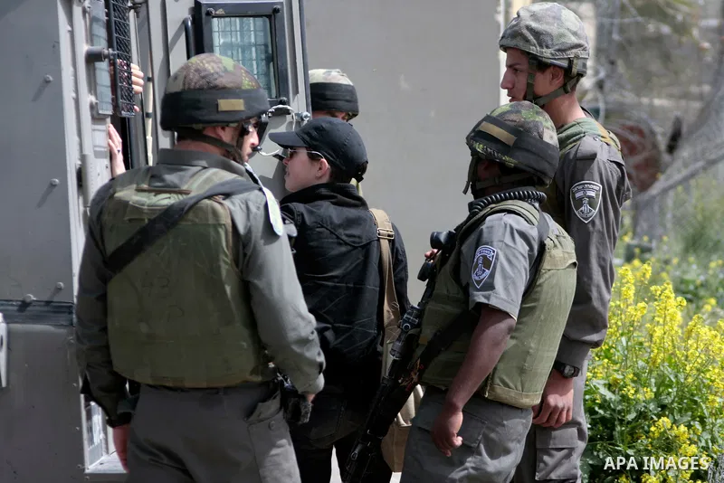 Israeli soldiers detain a demonstrator during a protest by foreign, Israeli and Palestinian demonstrators against the controversial Israeli separation barrier, in the Palestinian village of Beit Omar, near the West Bank...