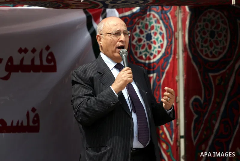 Palestinian senior Fatah official Nabil Shaath speaks during a rally against the settlements and Israel's separation barrier in the West Bank village of Nabi Salah, near Ramallah on April 2,2011. Photo by Issam Rimawi