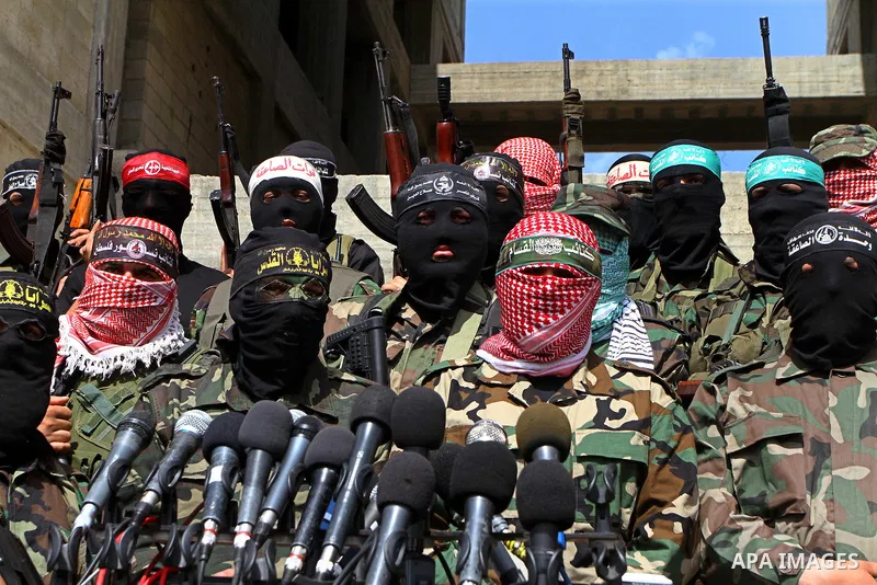 Palestinian military wings spokesmen participate a common press conference to discuss the latest israeli attacks in Gaza April 3,2011. Israel assassinated three senior leaders of Al-Qassam brigades the military wing of H...