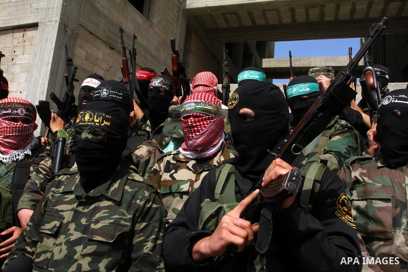 Palestinian military wings spokesmen participate a common press conference to discuss the latest israeli attacks in Gaza April 3,2011. Israel assassinated three senior leaders of Al-Qassam brigades the military wing of H...
