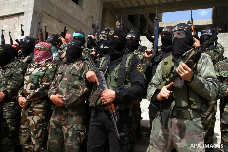 Palestinian military wings spokesmen participate a common press conference to discuss the latest israeli attacks in Gaza April 3,2011. Israel assassinated three senior leaders of Al-Qassam brigades the military wing of H...