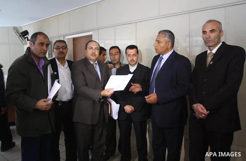 Members of Palestinian human rights associations deliver speech during a press conference, on April 4, 2011. A day after Israel demanded that the United Nations bin a report critical of its deadly 2008-2009 offensive on...