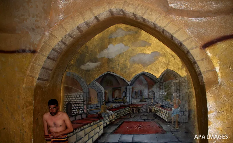 Palestinians enjoy steam bath at the 400-year-old traditional Turkish bath ''Hamam Alshefa'' in the West Bank City of Nablus on April 3,2011. Photo by Wagdi Eshtayah