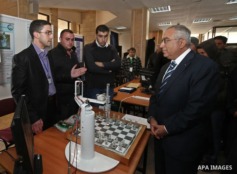 Palestinian Pime Minister, Salam Fayyad attends the opening ceremony of the Palestinian ICT Exhibition at Birzeit University in the West Bank city of Ramallah on April 5, 2011. Photo by Mustafa Abu Dayeh