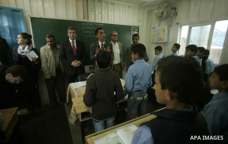 Austrian Foreign Minister Michael Spindelegger visits a UN-run school in central Gaza Strip refugee camp of Nusseirat on April 6, 2011. Photo by Abed Rahim Khatib