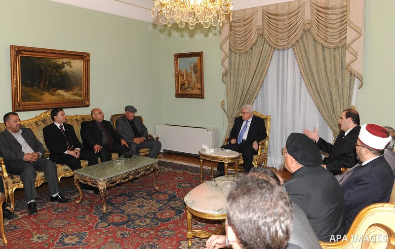 Palestinian President Mahmoud Abbas (Abu Mazen) during a meeting with Palestinian Independents delegation in the Egyptian capital of Cairo on April 6,2011. Photo by Thaer Ganaim