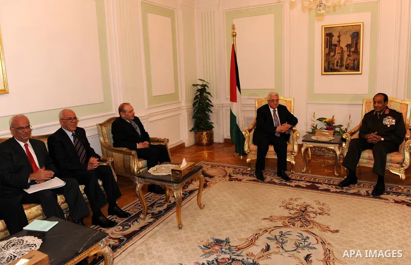 Palestinian President Mahmoud Abbas (Abu Mazen) and Field Marshal Hussein Tantawi, head of the Egyptian Armed Forces Supreme Council during their meeting in the ministry of defense headquarters in Cairo, Egypt, Thursday,...