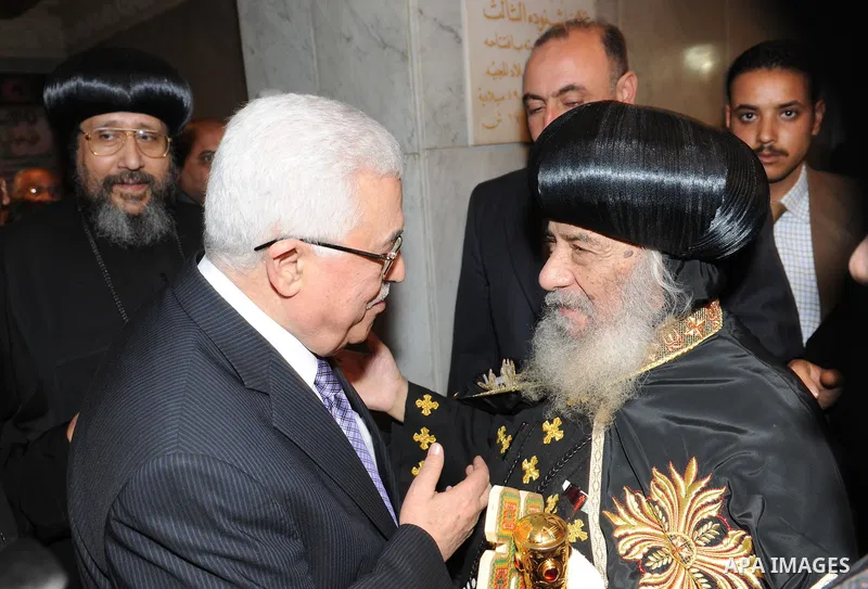 Palestinian President Mahmoud Abbas (Abu Mazen) during a meeting with Pope Shenouda, in Cairo, Egypt, Thursday, April 7, 2011. Photo by Thaer Ganaim