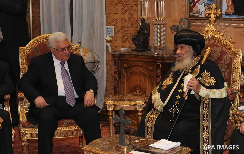 Palestinian President Mahmoud Abbas (Abu Mazen) during a meeting with Pope Shenouda, in Cairo, Egypt, Thursday, April 7, 2011. Photo by Thaer Ganaim