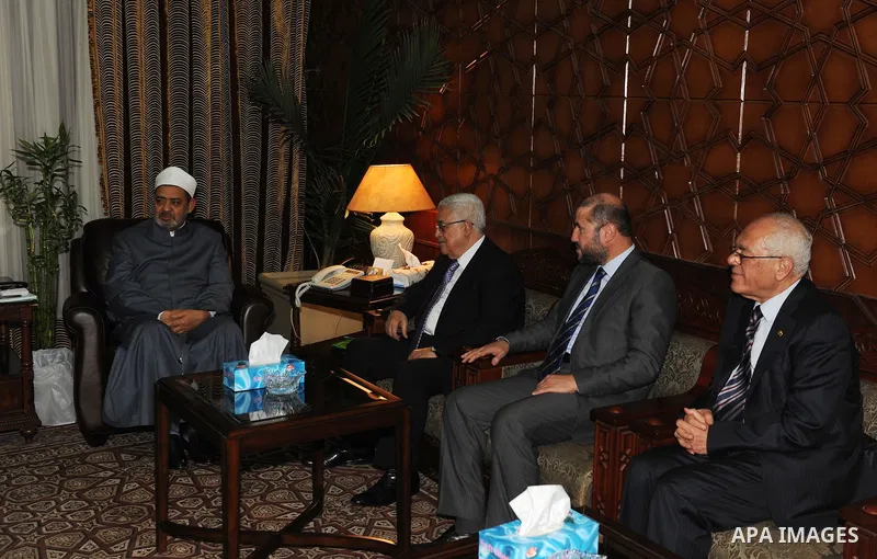 Palestinian President Mahmoud Abbas (Abu Mazen) during meet with Sheikh Al-Azhar, Ahmed al-Tayeb, in Cairo, Egypt, Thursday, April 7, 2011. Photo by Thaer Ganaim