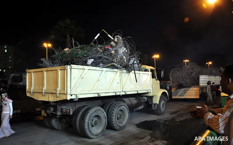 Egyptian Army soldiers take control of the symbolic center of Cairo after demonstrators removed barricades blocking traffic from entering the Tahrir square, Cairo, Egypt on April 12,211. Egyptians retook Tahrir Square de...