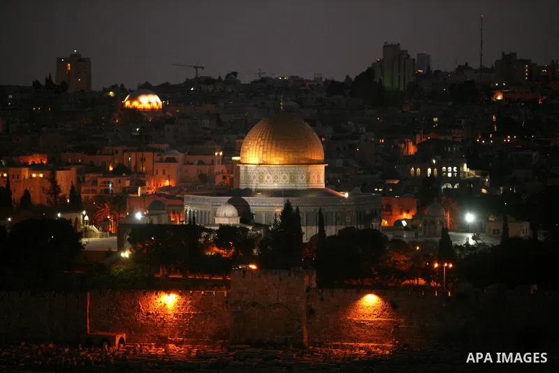 The Dome of the Rock is seen in the Al-Aqsa Mosque compound during night in Jerusalem's Old City on April 13, 2011. Photo by Sliman Khader