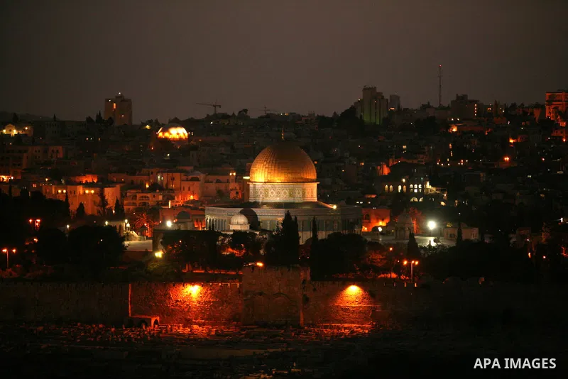 The Dome of the Rock is seen in the Al-Aqsa Mosque compound during night in Jerusalem's Old City on April 13, 2011. Photo by Sliman Khader