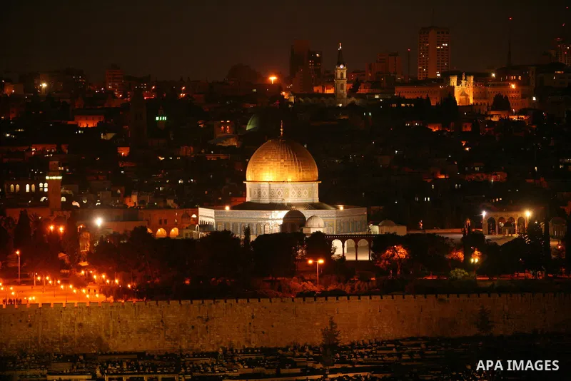 The Dome of the Rock is seen in the Al-Aqsa Mosque compound during night in Jerusalem's Old City on April 13, 2011. Photo by Sliman Khader