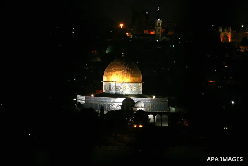 The Dome of the Rock is seen in the Al-Aqsa Mosque compound during night in Jerusalem's Old City on April 13, 2011. Photo by Sliman Khader