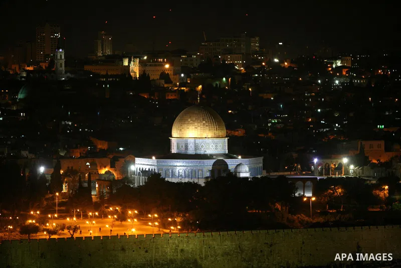 The Dome of the Rock is seen in the Al-Aqsa Mosque compound during night in Jerusalem's Old City on April 13, 2011. Photo by Sliman Khader