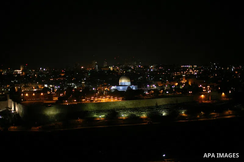 The Dome of the Rock is seen in the Al-Aqsa Mosque compound during night in Jerusalem's Old City on April 13, 2011. Photo by Sliman Khader
