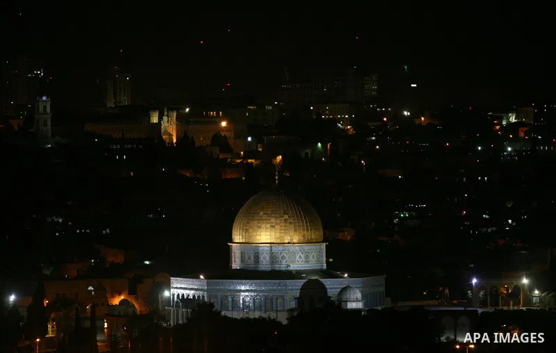 The Dome of the Rock is seen in the Al-Aqsa Mosque compound during night in Jerusalem's Old City on April 13, 2011. Photo by Sliman Khader