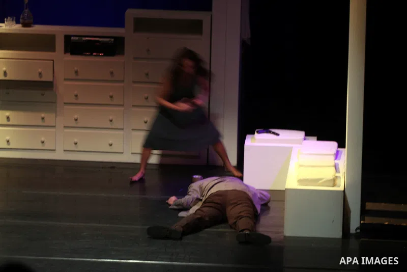 Palestinians perform scenes from the play "The Death of the Virgin" at the conclusion of the Festival "Days of lighthouse" in the West Bank city of Ramallah April 13, 2011. Photo by Issam Rimawi