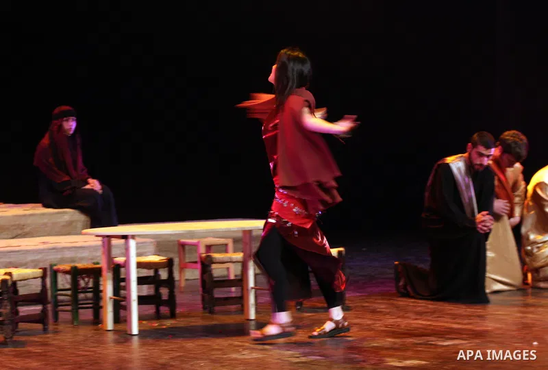 Palestinian Christians perform a play "operetta and I have Vahidi" following the last days of Jesus Christ prior and including his Crucifixion which is marked by Christians with Easter mass, in the city of Ramallah in th...