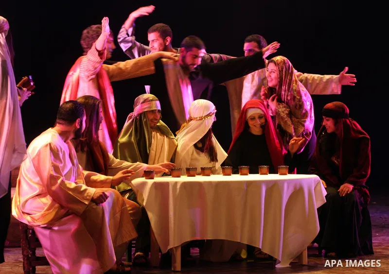 Palestinian Christians perform a play "operetta and I have Vahidi" following the last days of Jesus Christ prior and including his Crucifixion which is marked by Christians with Easter mass, in the city of Ramallah in th...