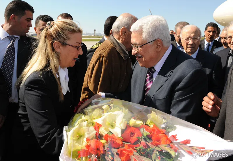 Palestinian President Mahmoud Abbas arrives to Tunisia on April 18,2011. Photo by Thaer Ganaim