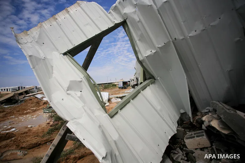 A picture shows the damage after Israeli troops entered the Gaza Strip briefly on April 21, 2011 and demolished several buildings that the military said were being used by "terrorist organisations." Palestinians said the...