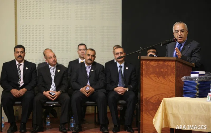 Palestinian Pime Minister, Salam Fayyad during the graduation ceremony of the ninth session of senior officers in West Bank city of Jericho on April 21,2011. Photo by Mustafa Abu Dayeh