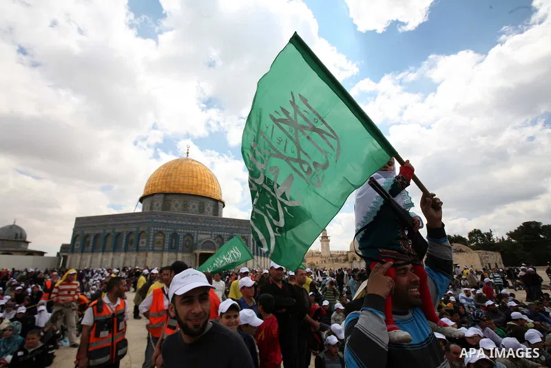 Palestinians take part in a celebration " The box of Al Aqsa child" in front of the Dome of the Rock on the compound known to Muslims as al-Haram al-Sharif, and to Jews as Temple Mount in Jerusalem's Old City on April 23...