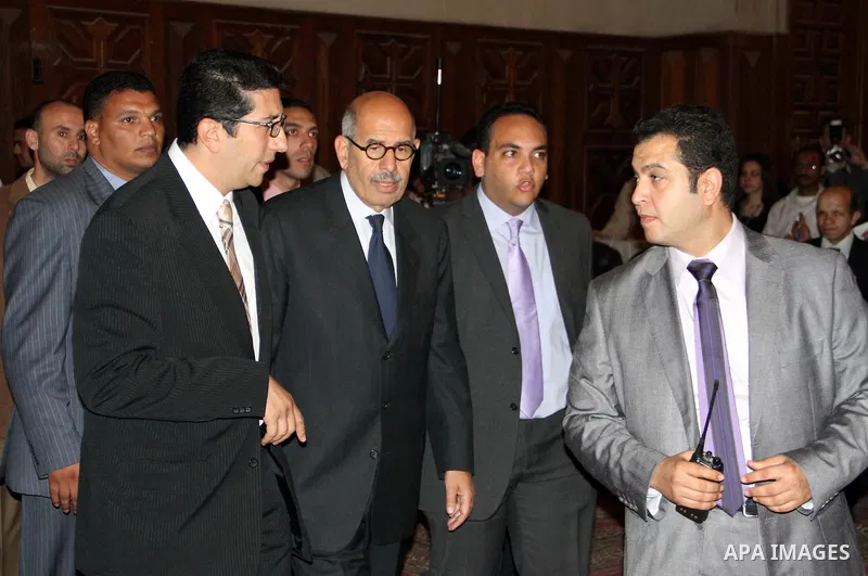 Mohamed El Baradei Arrived during a Coptic Christian Easter service at the main cathedral in Cairo April 23, 2011. This year, the Orthodox and Catholic churches are celebrating Easter on the same date. Photo by Ahmed Asa...