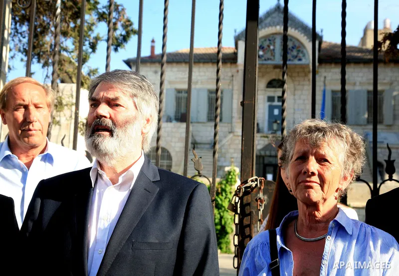European Parliament deputies gather to attend a press conference in front of Orient House in East Jerusalem on April 26,2011. Photo by Sliman Khader