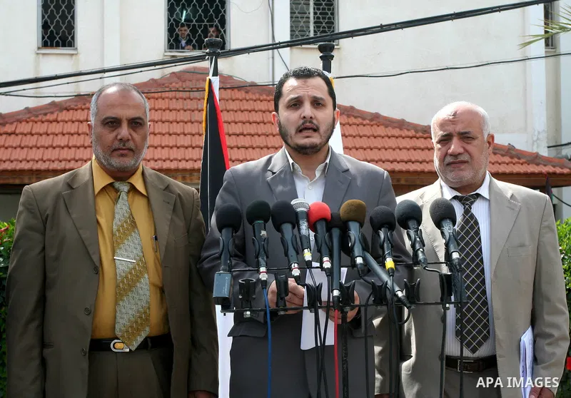 The spokesmanof the Interior Ministry, Iyhab Al-Ghousaen delivers speech during a press conference in Gaza City on April 27,2011. Photo by Mohammed Asad