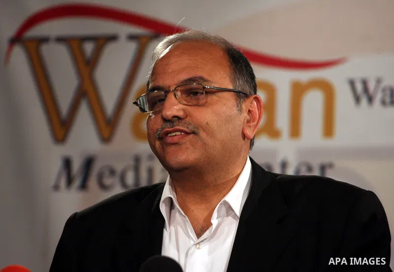 A members of the Palestinian Independants delegation, ..Hani al-Masri participates in a press conference in the West Bank city of Ramallah on April 28, 2011 to discuss the reconciliation between Fatah and Hamas. Palestin...