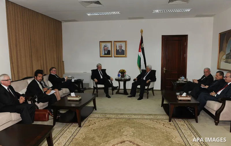 Palestinian President Mahmoud Abbas (Abu Mazen) during a meeting with the Minister for Foreign Affairs of Australia in the West Bank city of Ramallah on April 29, 2011. Photo by Thaer Ganaim
