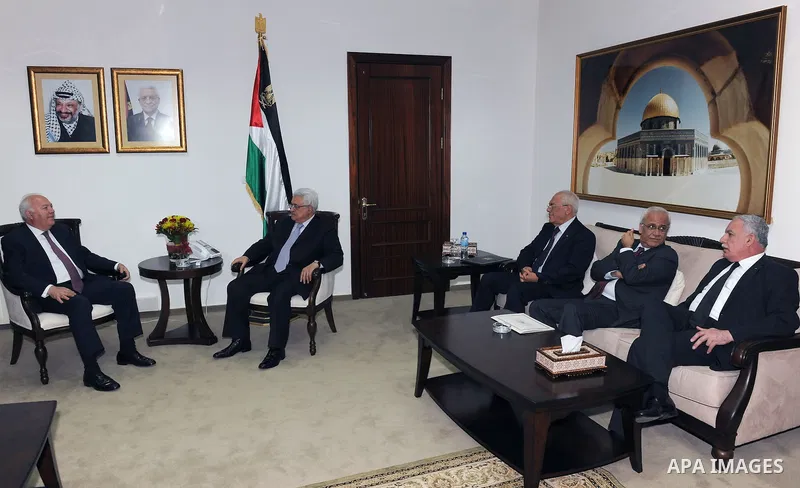 Palestinian President Mahmoud Abbas (Abu Mazen) during his meeting with the Spanish Foreign Minister, Miguel Moratinos in the West Bank city of Ramallah on April 29, 2011. Photo by Thaer Ganaim