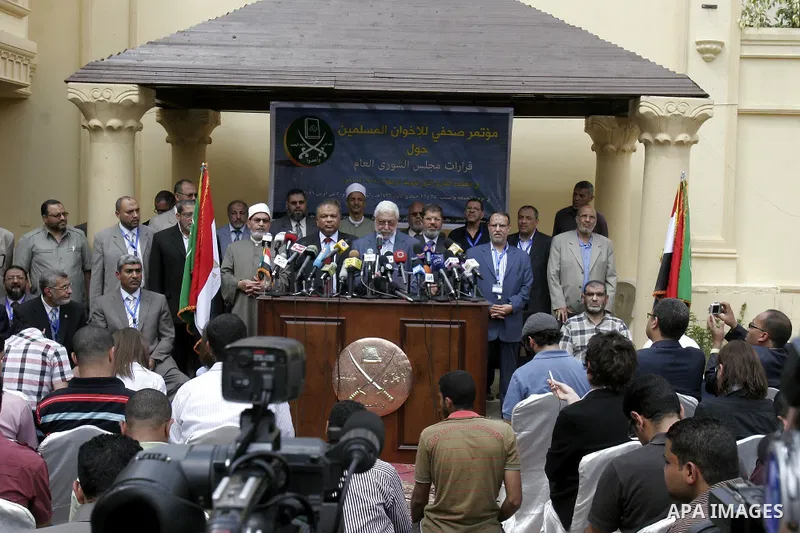 Members of Egypt's Muslim Brotherhood, the country's best organised movement take part in a press conference in Cairo on April 30, 2011, to announce the formation of a new party, the Freedom and Justice Party, to contest...