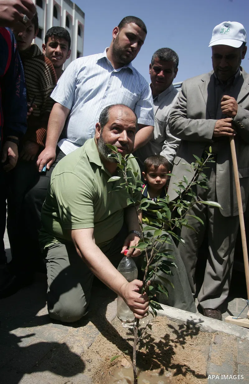 Palestinian Hamas leader, Khaleel Al-Hayia Participate in cleaning streets and planting olive trees during a campaign organized by Hamas in Gaza City on May 1, 2011. Photo by Mohammed Othman